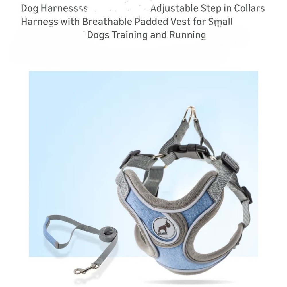 SREGY Dog Harness Adjustable Step In Collar Breathable Padded Vest SZ S Blue